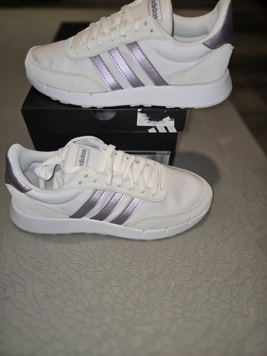 adidas Shoes - Adidas Run 60s 2.0 White Sneakers with Iridescent Lilac Stripes Womens 7 5 NWT